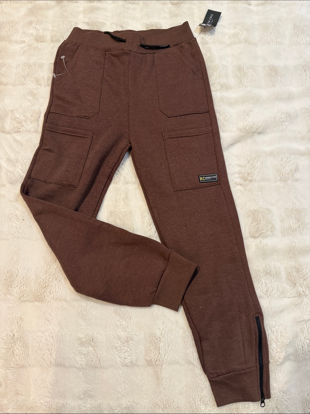Kenneth Cole Kids Chocolate Brown Cargo Joggers with Ankle Zips